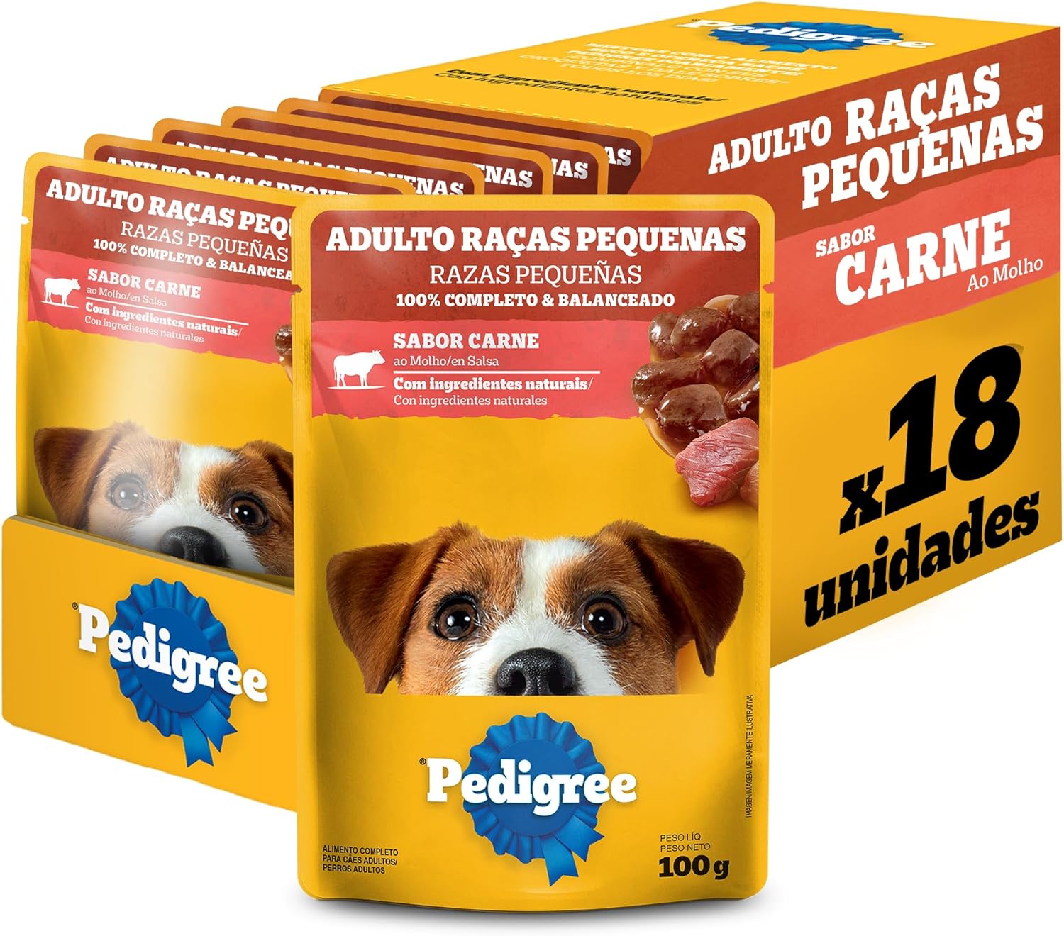 Pack Ração Úmida Pedigree Sachê Carne ao Molho Cães Adultos 100g - 18 Un