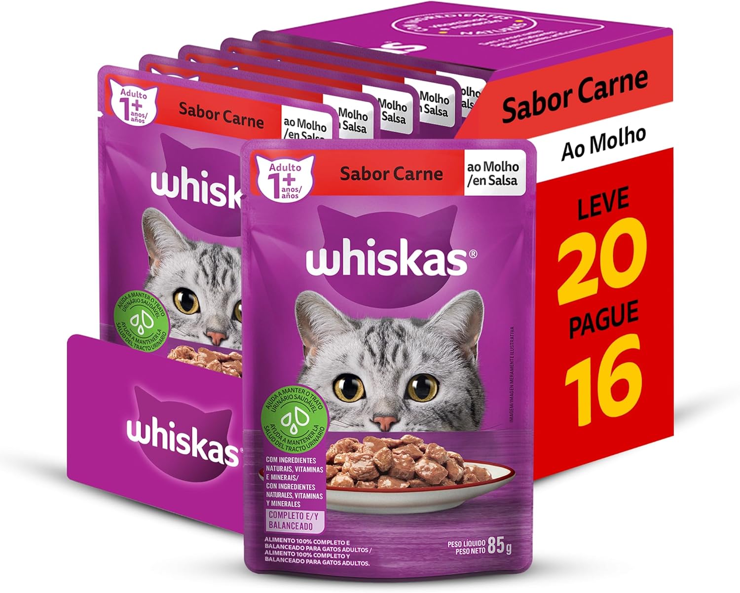 Pack Ração Úmida Whiskas Sachê Carne ao Molho: Vale a pena?