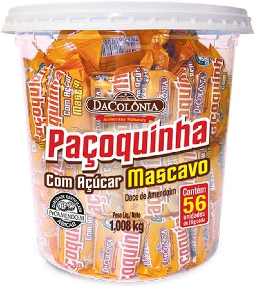Paçoca Rolha DaColonia com Açúcar Mascavo Pote 56 Unidades