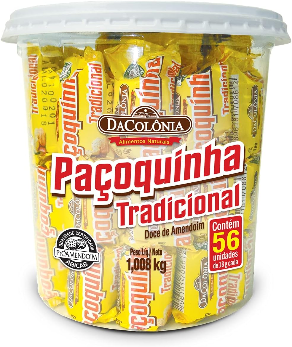 Paçoca Rolha DaColônia 56 Unidades Balde Balde de Paçoca Rolha Tradicional DaColônia com 56 unidades em destaque sobre fundo branco