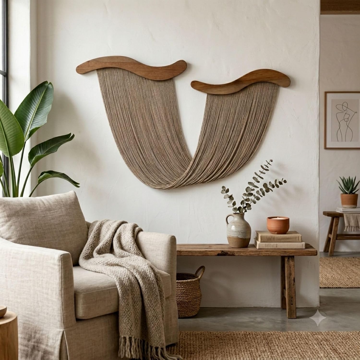 Painel Macramê Cortina Onda: Decoração Boho e Artesanal para Parede