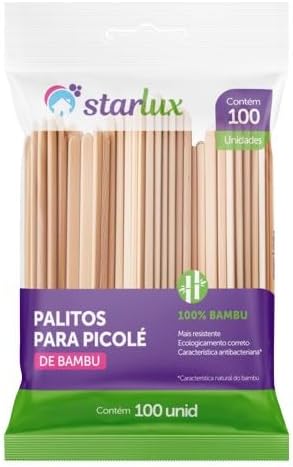 Palito para Picolé de Bambu Starlux UD com 100 Unidades