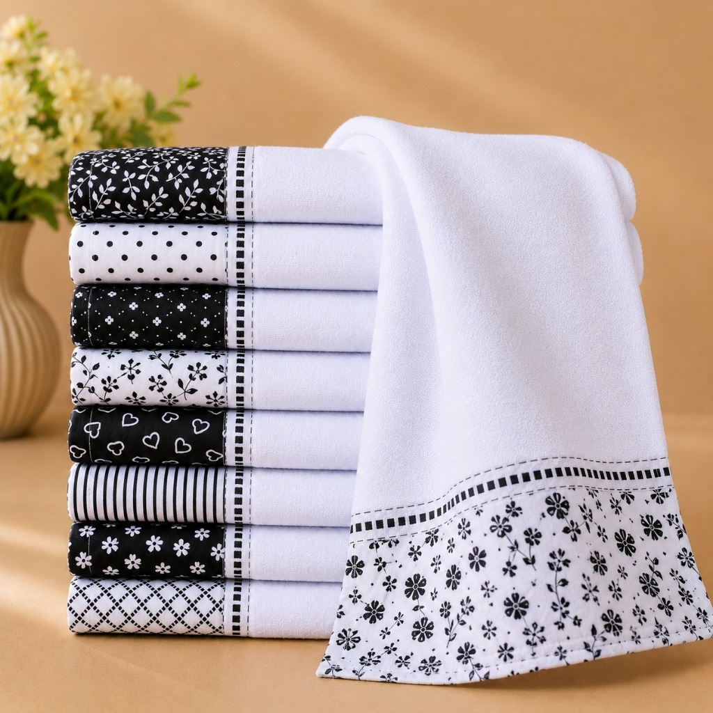 Kit com 5 Panos de Prato com Barrado Minimalista 100% Algodão