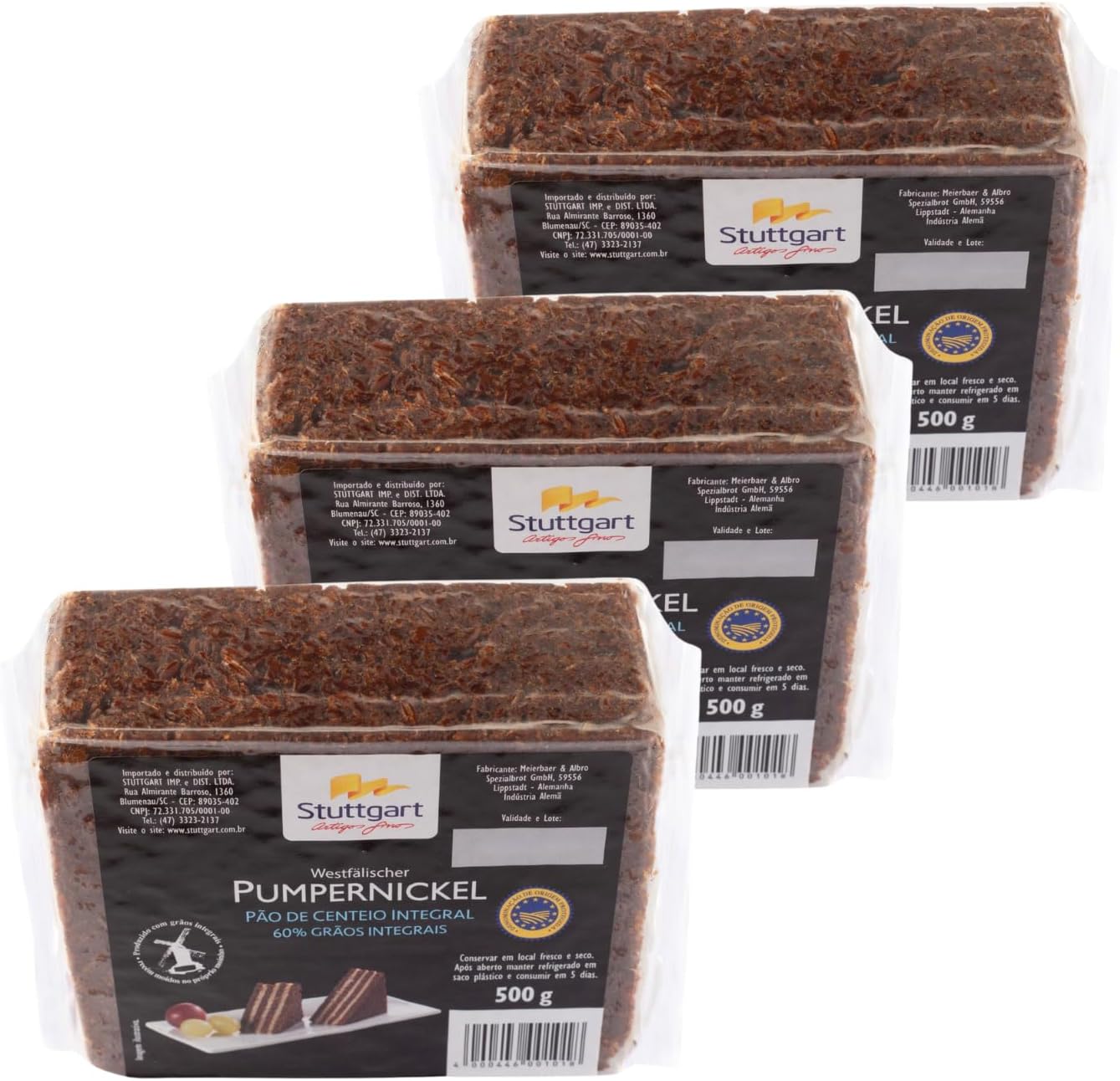 Pão Alemão Stuttgart Pumpernickel de Centeio Integral e Malte (Kit 1,5 kg)