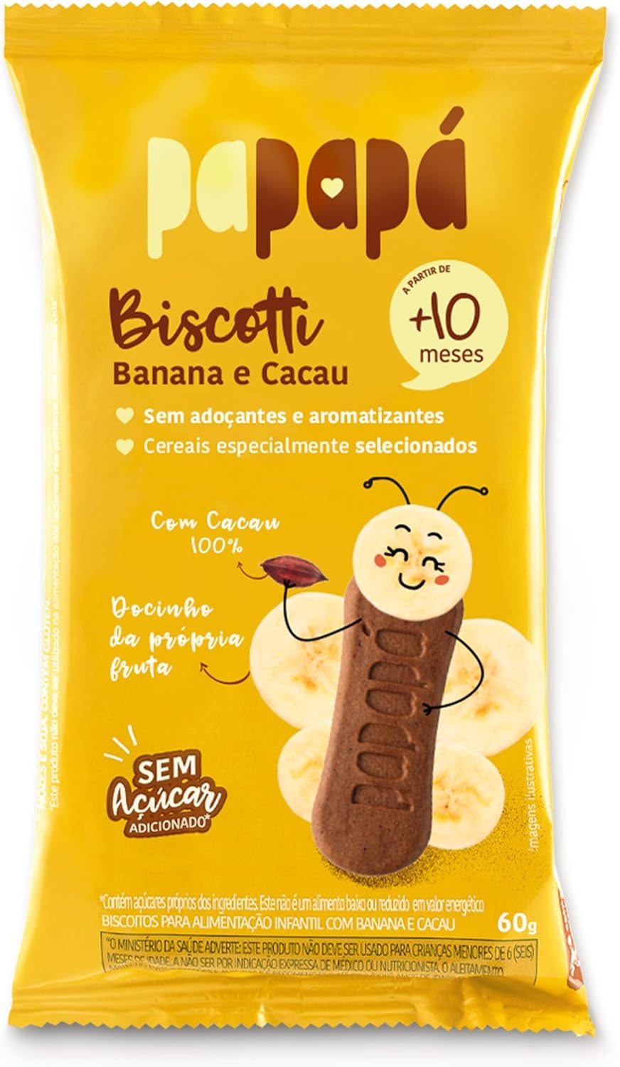 Biscoito Infantil Papapá Biscotti Banana & Cacau 60g