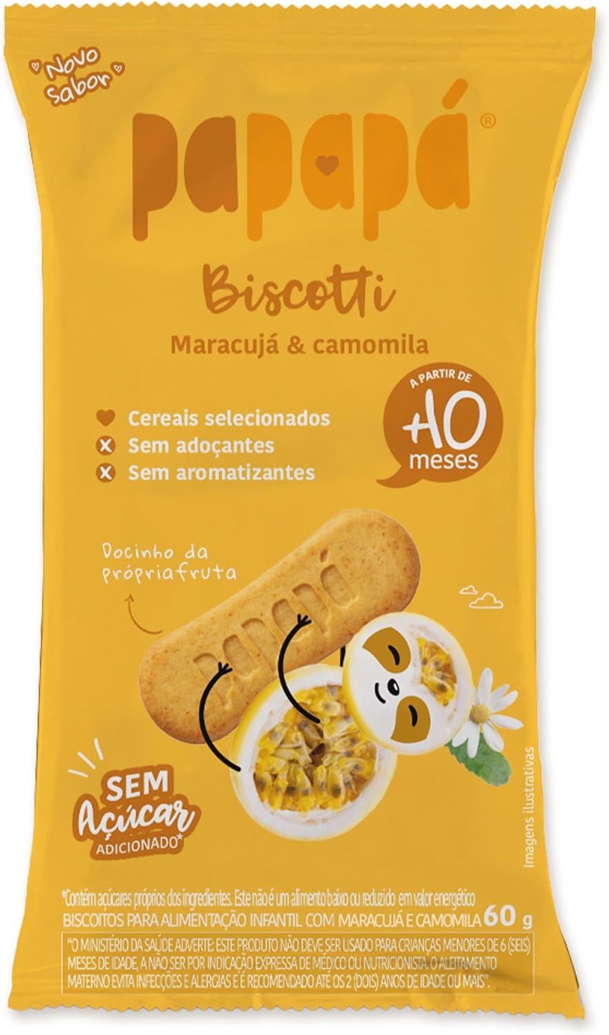 Biscoito Infantil Papapá Biscotti Sabor Maracujá e Camomila 60g