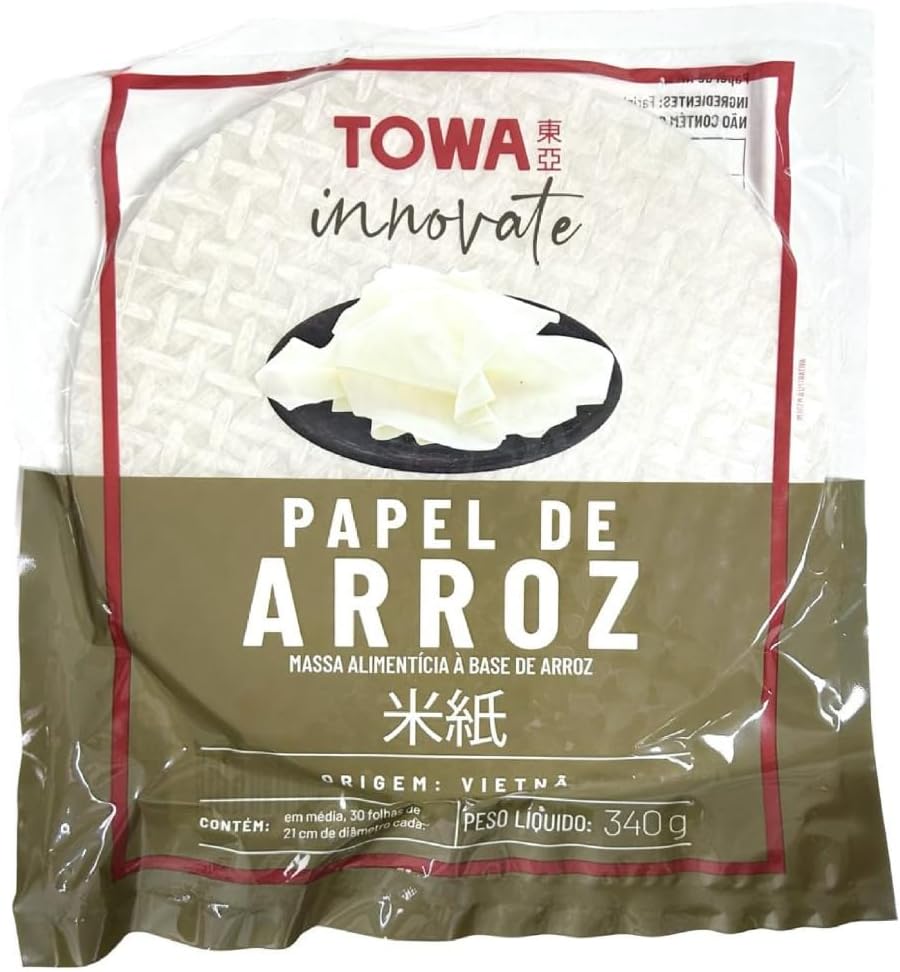 Papel de Arroz Towa 340g para Culinária Oriental Embalagem de papel de arroz transparente para culinária oriental redonda em cima de mesa