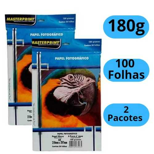 Papel Fotográfico Masterprint 180g Glossy A4 Brilhante à Prova D'água