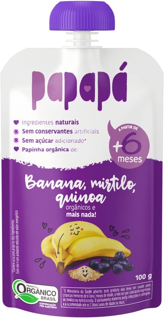 Papinha Orgânica Papapá: Banana, Mirtilo e Quinoa (100g)