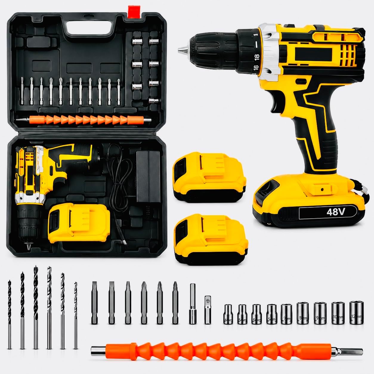 Parafusadeira e Furadeira 48V com Impacto e Kit de Acessórios