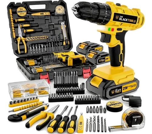 Parafusadeira e Furadeira de Impacto The Black Tools 21V com Kit 134 Peças
