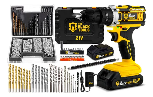 Parafusadeira Furadeira de Impacto The Black Tools 21V com Kit 300 Peças
