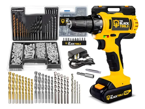 Parafusadeira Furadeira 3/8” The Black Tools com Kit 300 Peças
