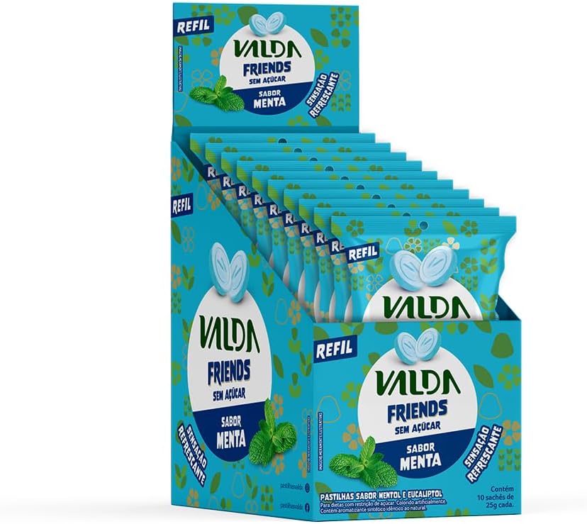 Pastilhas Valda Friends Menta: Refrescância Sem Açúcar no Kit com 10