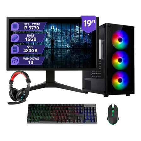 PC Gamer Completo Intel Core i7, 16GB RAM e SSD 480GB com Monitor 19"