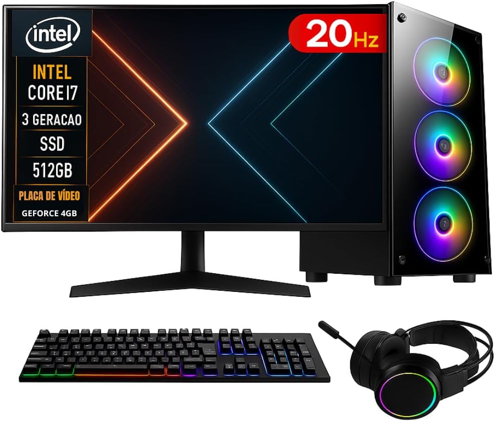 PC Gamer Completo Intel Core i7, 16GB RAM, GeForce 4GB e SSD 512GB