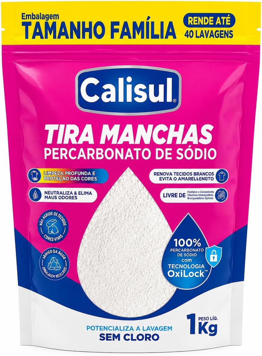 Percarbonato de Sódio 100% Puro 1kg Pacote de 1kg de percarbonato de sódio puro para limpeza doméstica e remoção de manchas em tecidos