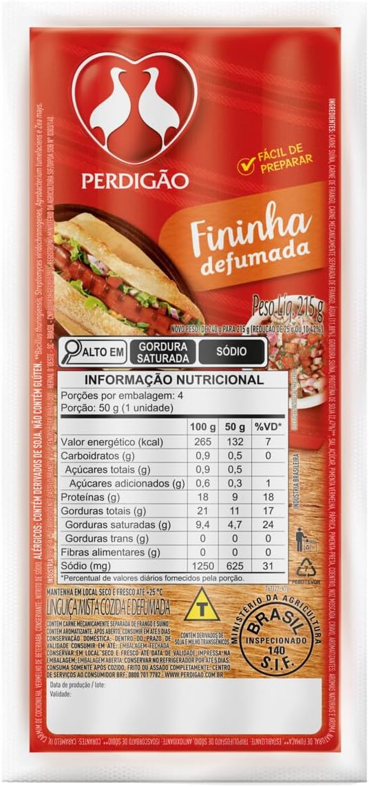Linguiça Mista Cozida e Defumada Fininha Perdigão