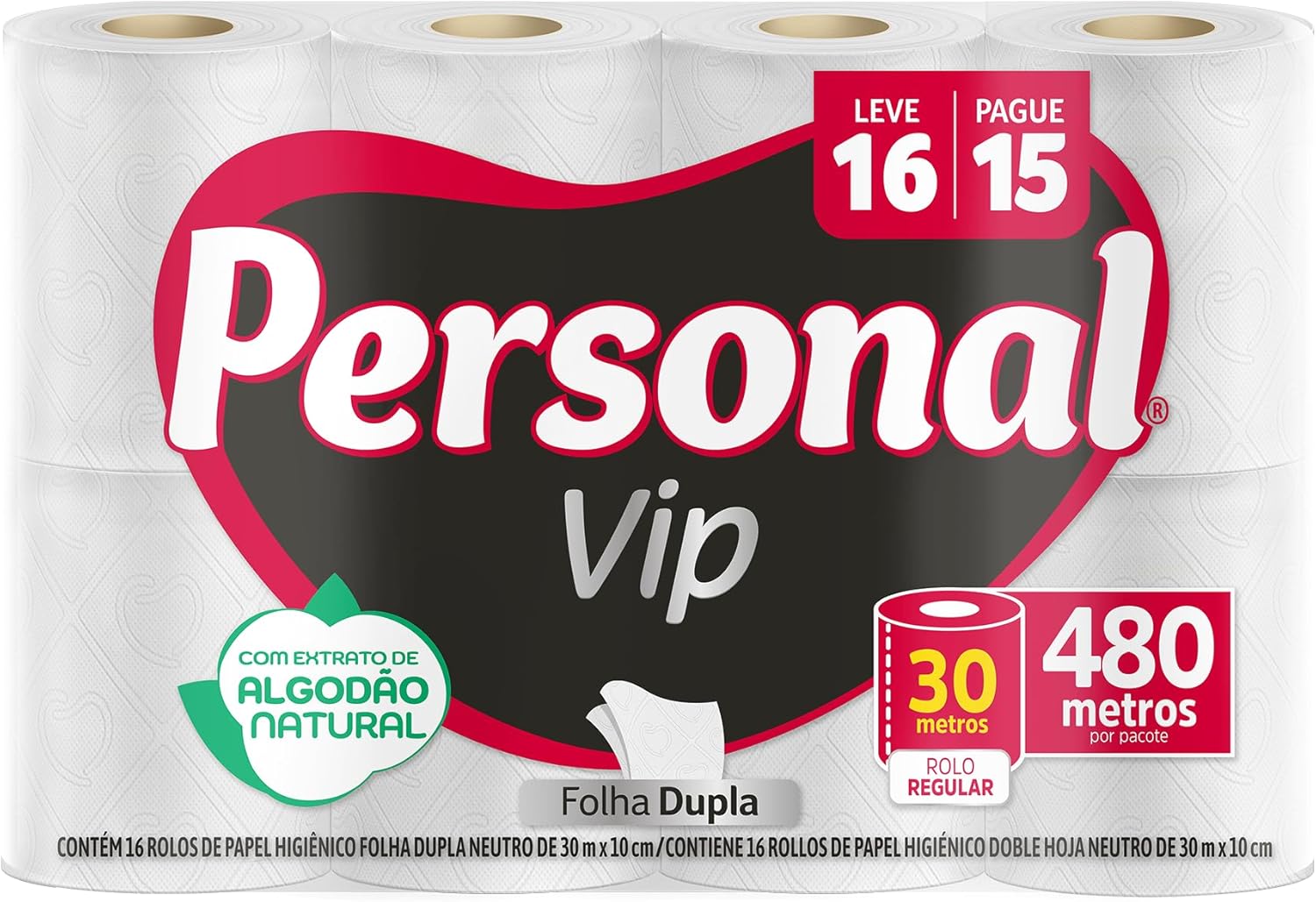 Papel Higiênico Personal Vip Folha Dupla - Pacote com 16 Unidades