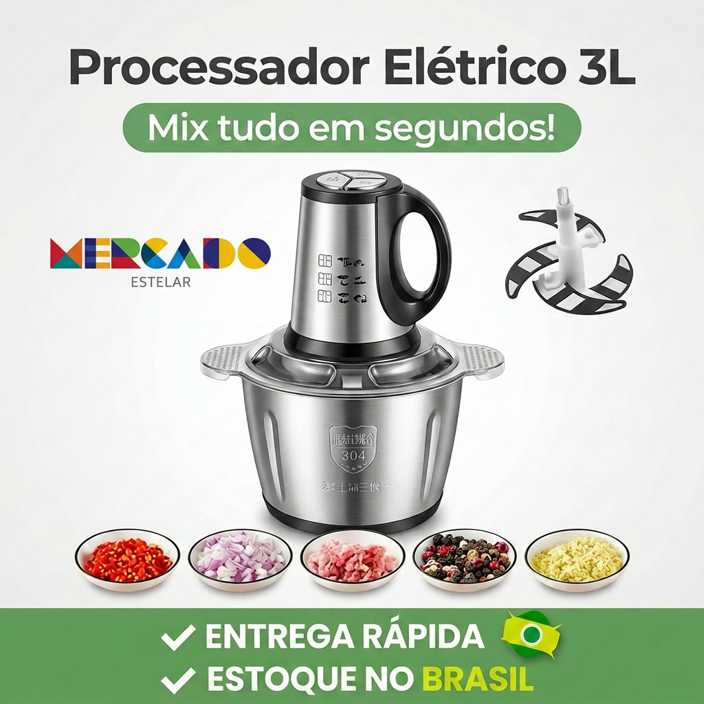 Picador de Alimentos e Moedor de Carne Elétrico 2L/3L