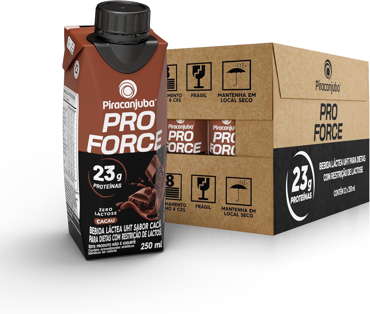 Piracanjuba ProForce 23g de Proteínas Zero Lactose Sabor Cacau - Pack com 12 Unidades