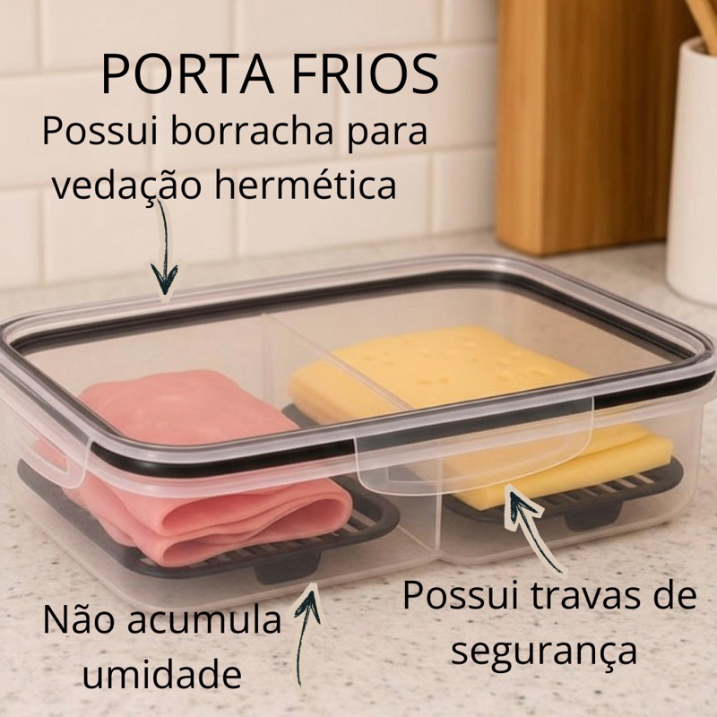 Porta Frios Duplo Hermético com Fundo Removível Preto