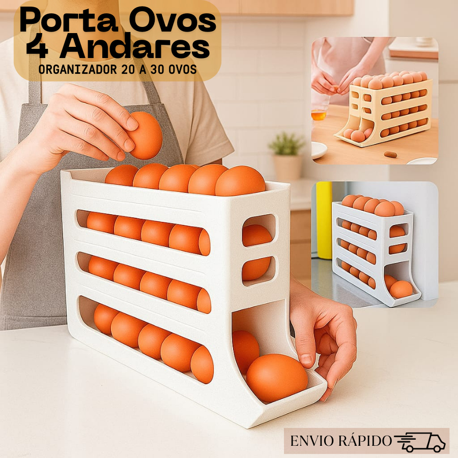 Porta Ovos 4 Andares Rolante em Plástico para Geladeira 20 a 30 Ovos