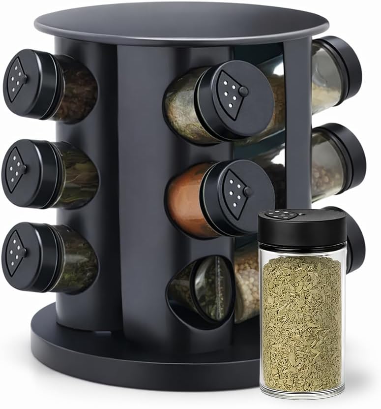 Porta Temperos Giratório com 12 Potes de Vidro: Elegância na Cozinha