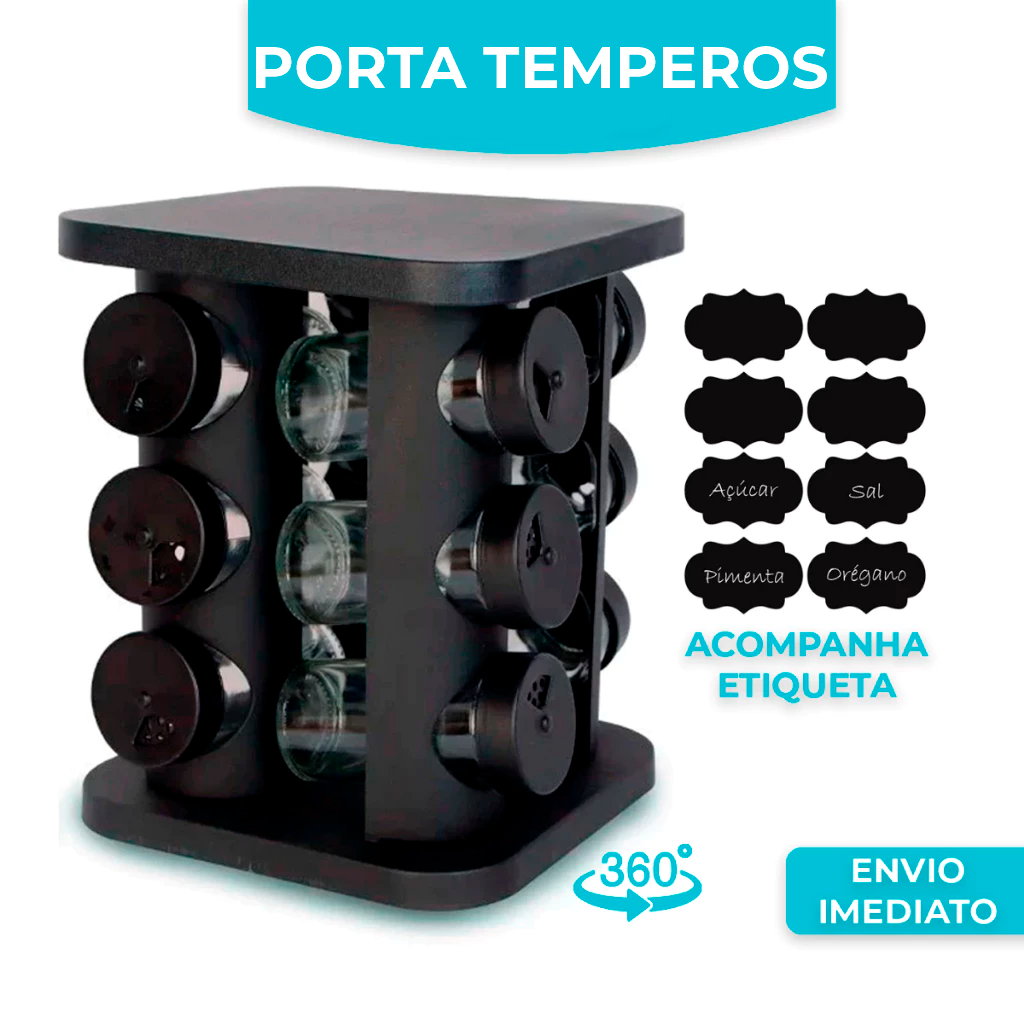 Porta Temperos Profissional Giratório com Potes de Vidro