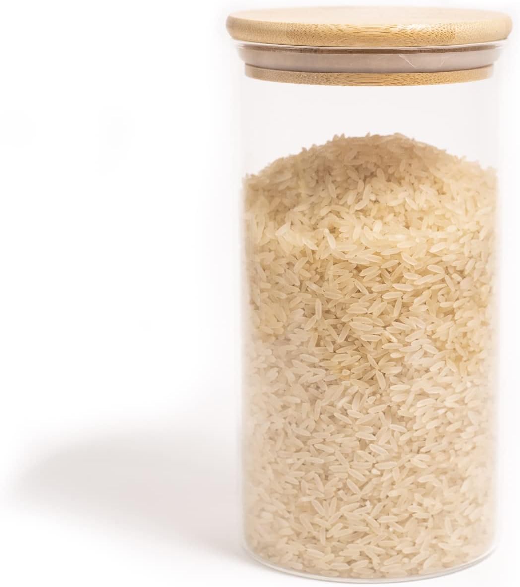 Pote de Vidro Oikos 1,1L com Tampa de Bambu Hermético Redondo Flat