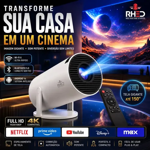 Projetor Smart Portátil Full HD com Android 11 e Wi-Fi