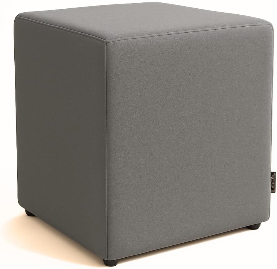 Puff Banqueta Quadrado Cubo em Corino Cinza para Decoração
