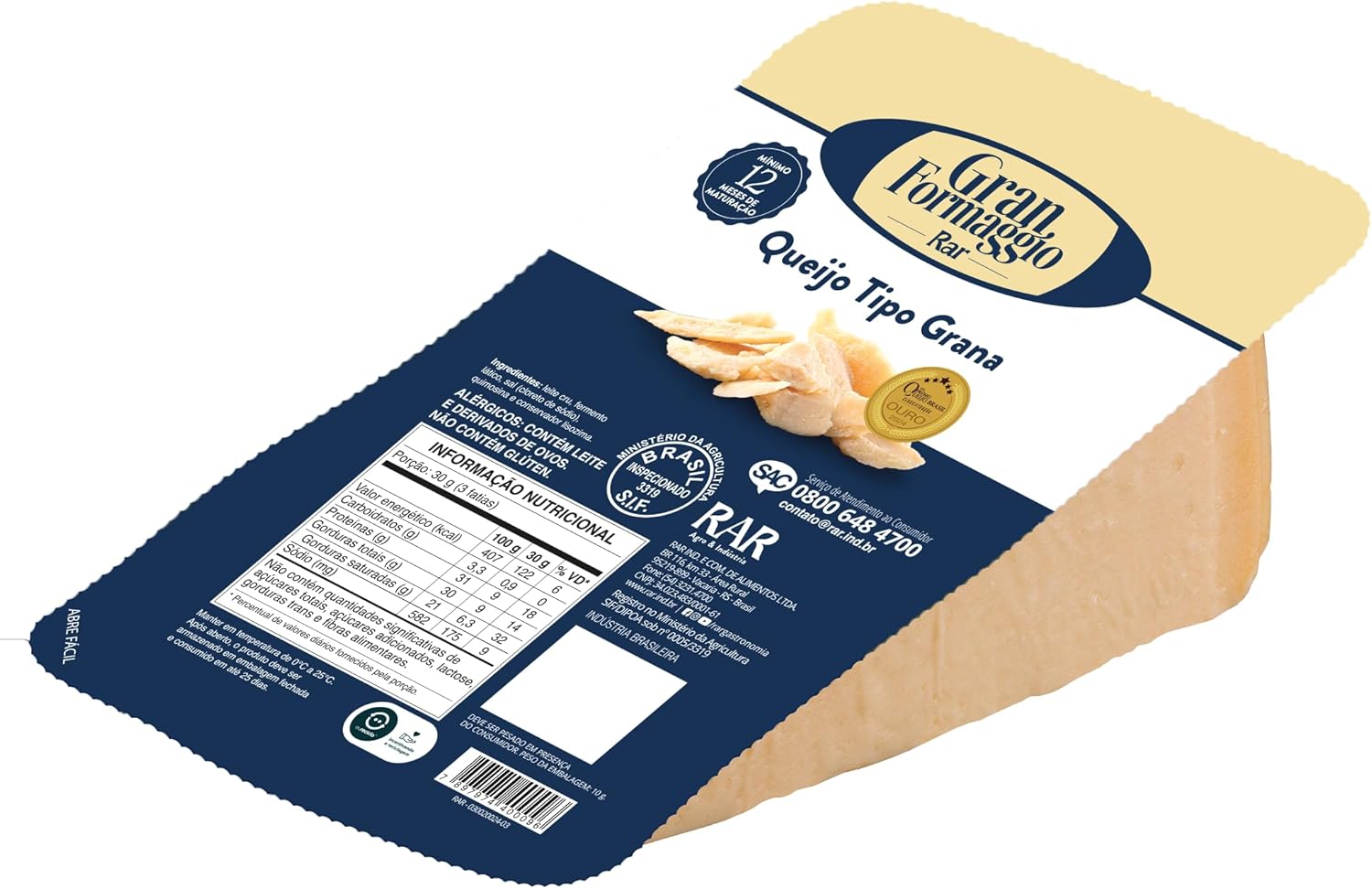 Queijo Tipo Grana Gran Formaggio Rar 12 Meses 1kg