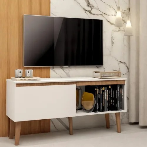 Rack Para Sala Branco Retrô 130cm Berlin para TV até 55"