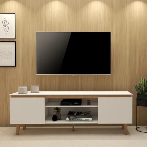 Rack para TV com Nichos Organizadores e Design Branco Moderno