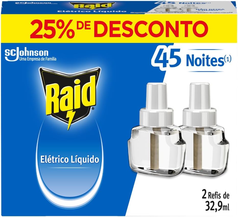 Raid Repelente Elétrico Líquido: 45 Noites de Proteção com Kit de 2 Refis