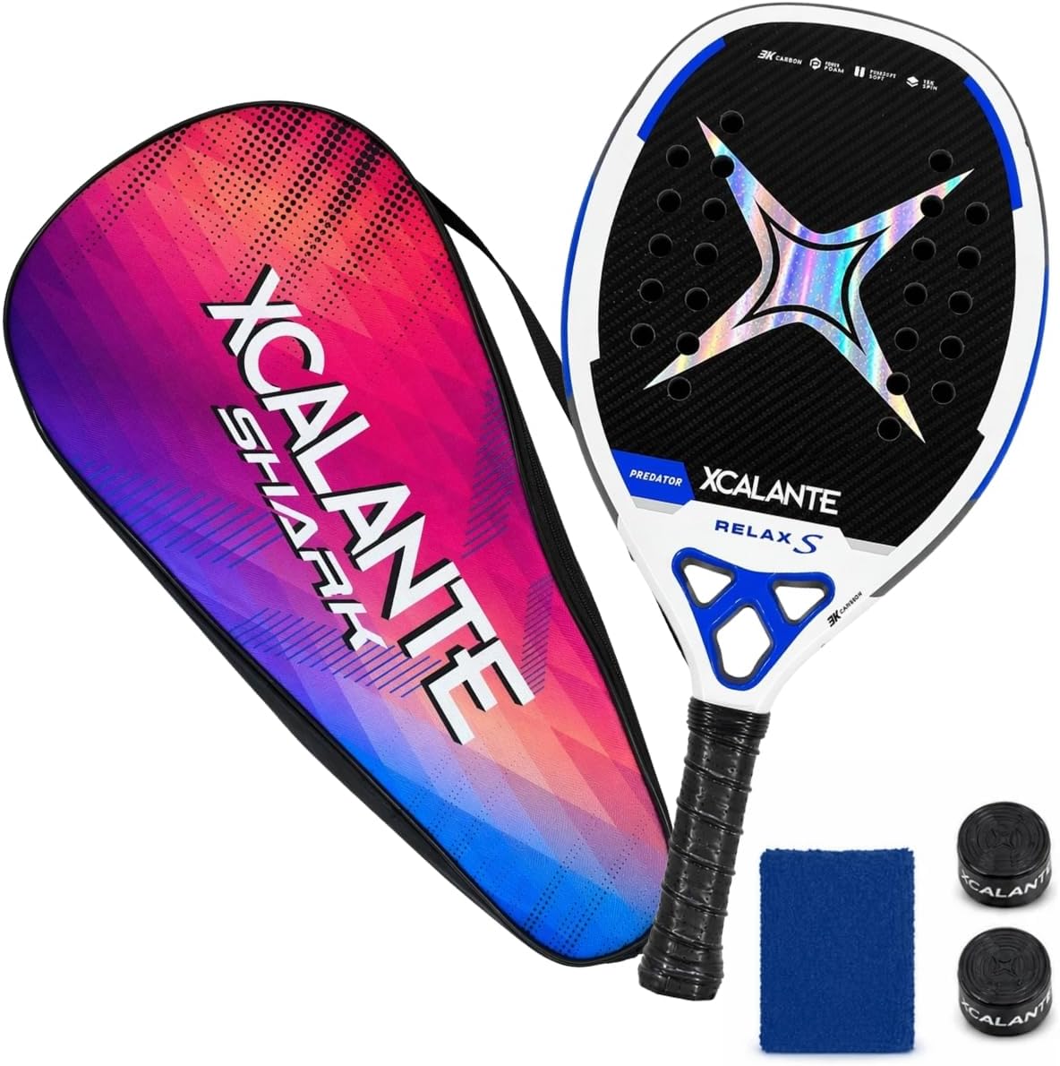 Raquete Beach Tennis 22mm Kit Completo com Capa, Overgrip e Munhequeira