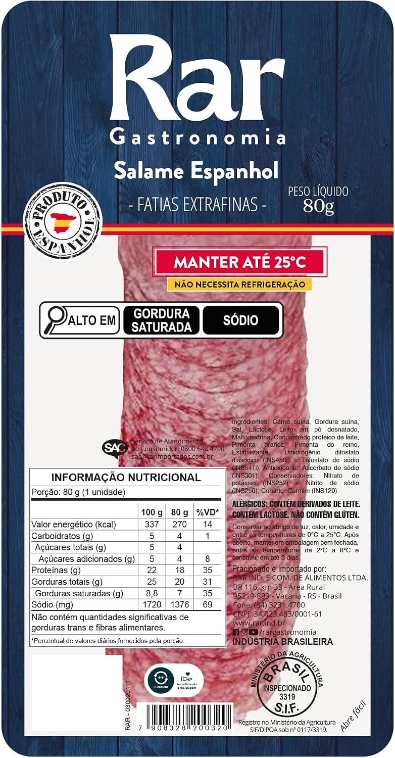 Salame Espanhol Fatiado Rar Gastronomia 80g: Vale a pena?