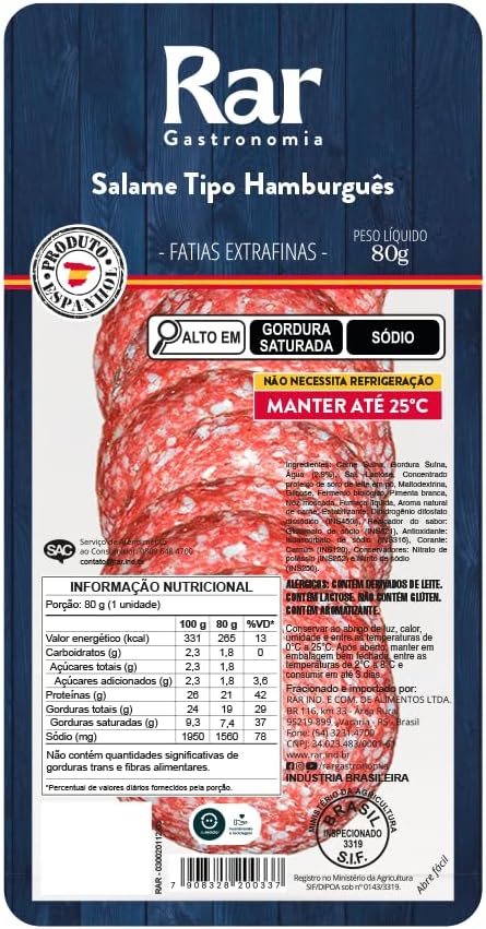 Avaliação: Salame Tipo Hamburguês Fatiado Rar Gastronomia 80g