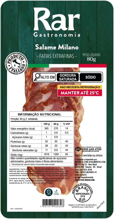 Salame Milano Fatiado Rar Gastronomia 80g