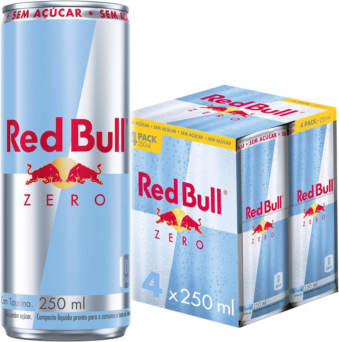 Red Bull Energy Drink Zero: Versão Sem Açúcar 250ml Kit c/ 4 unidades