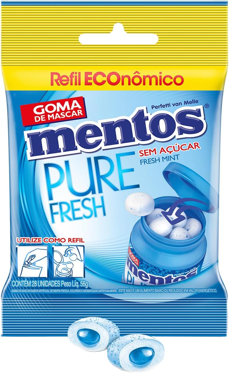 Refil de Goma de Mascar Mentos Pure Fresh Mint Sem Açúcar - 56g