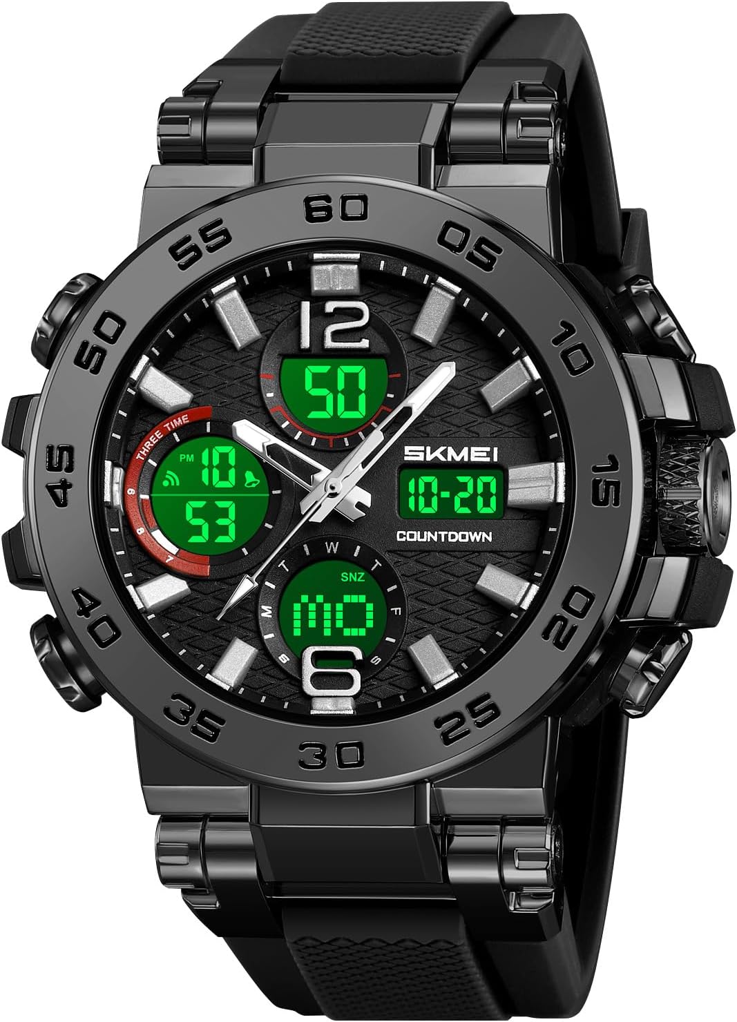 Relógio Digital Militar Masculino com Cronógrafo e Fuso Horário Duplo