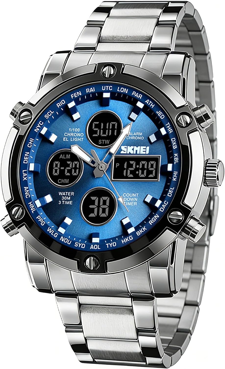 Relógio Masculino com Pulseira em Aço Inoxidável e Mostrador de Data
