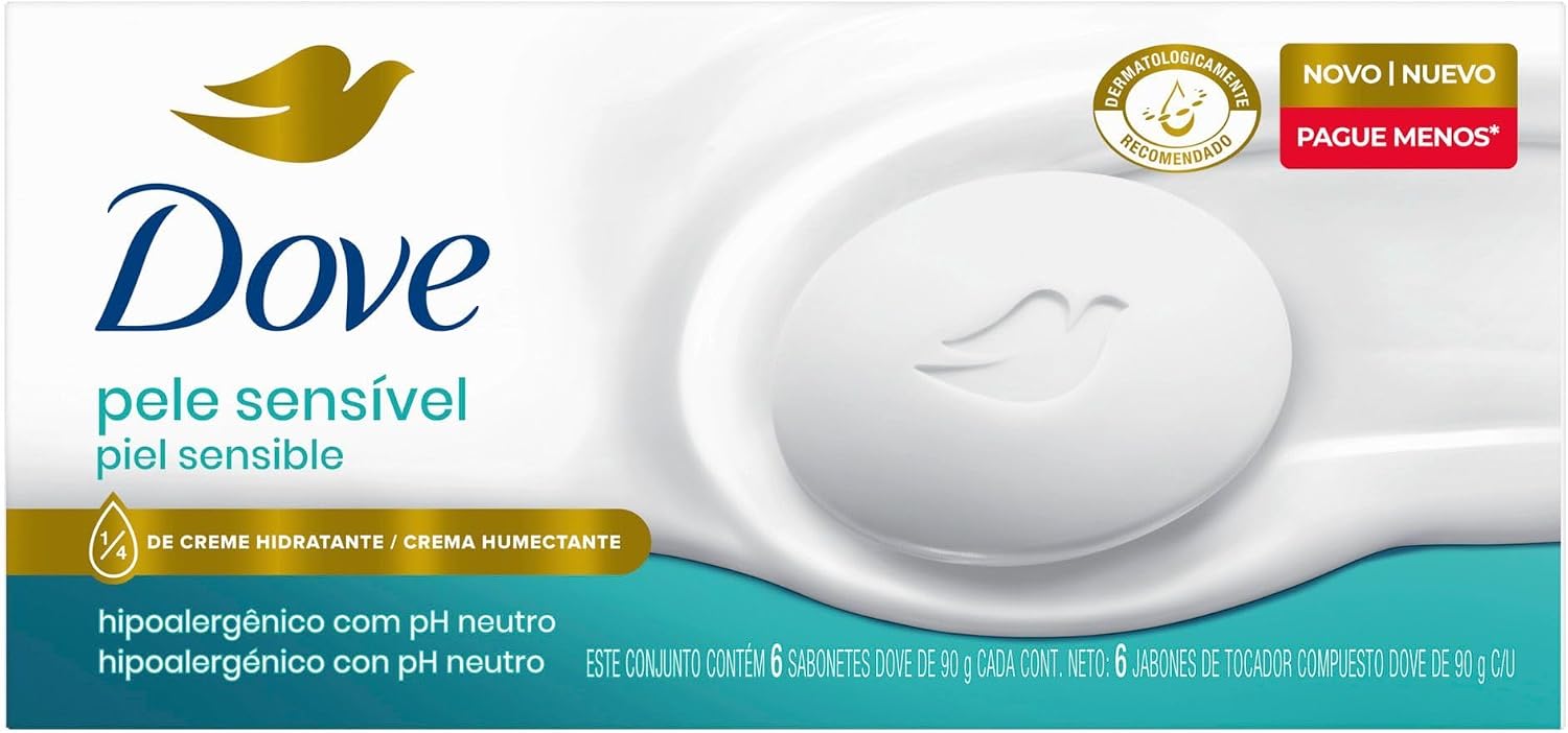 Sabonete em Barra Dove Pele Sensível 90g (Kit 6 Unidades)