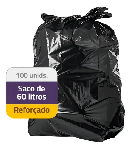 Saco De Lixo 60 Litros Reforçado - Pacote com 100 Unidades