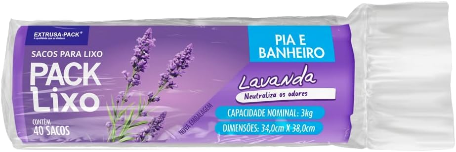 Saco de Lixo Pack Lixo Lavanda para Pia e Banheiro (34x38)