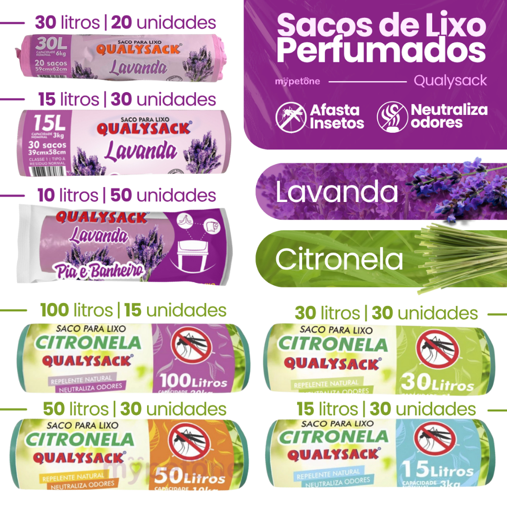 Saco de Lixo Perfumado Qualysack Lavanda e Citronela