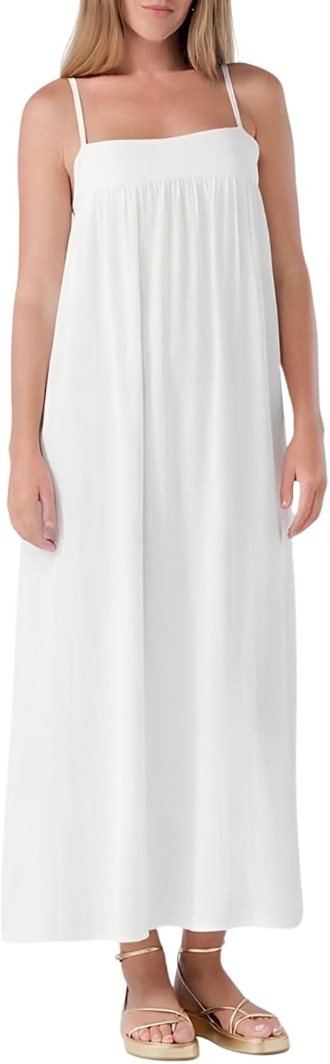 Saída de Praia Vestido Longo Reto Alças Finas Viscose She