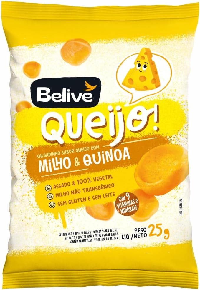 Salgadinho Kids Sabor Queijo Sem Glúten e Sem Leite Belive 25g